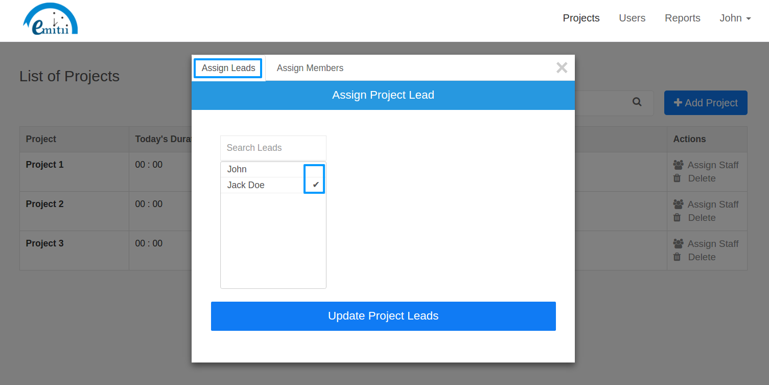 Assign lead for project