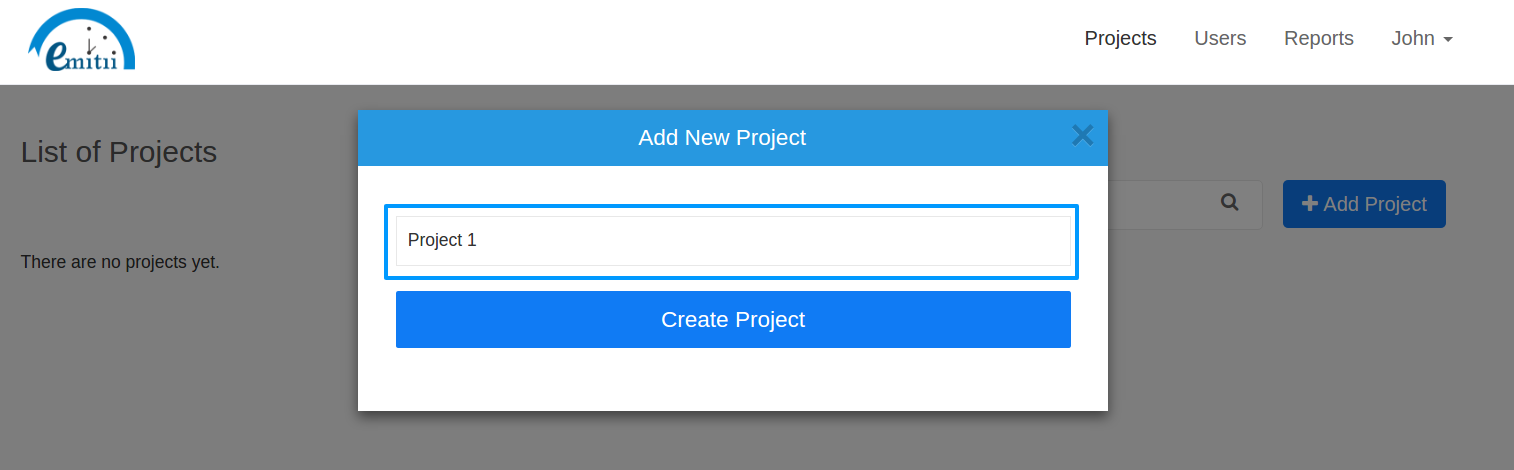 Create project popup
